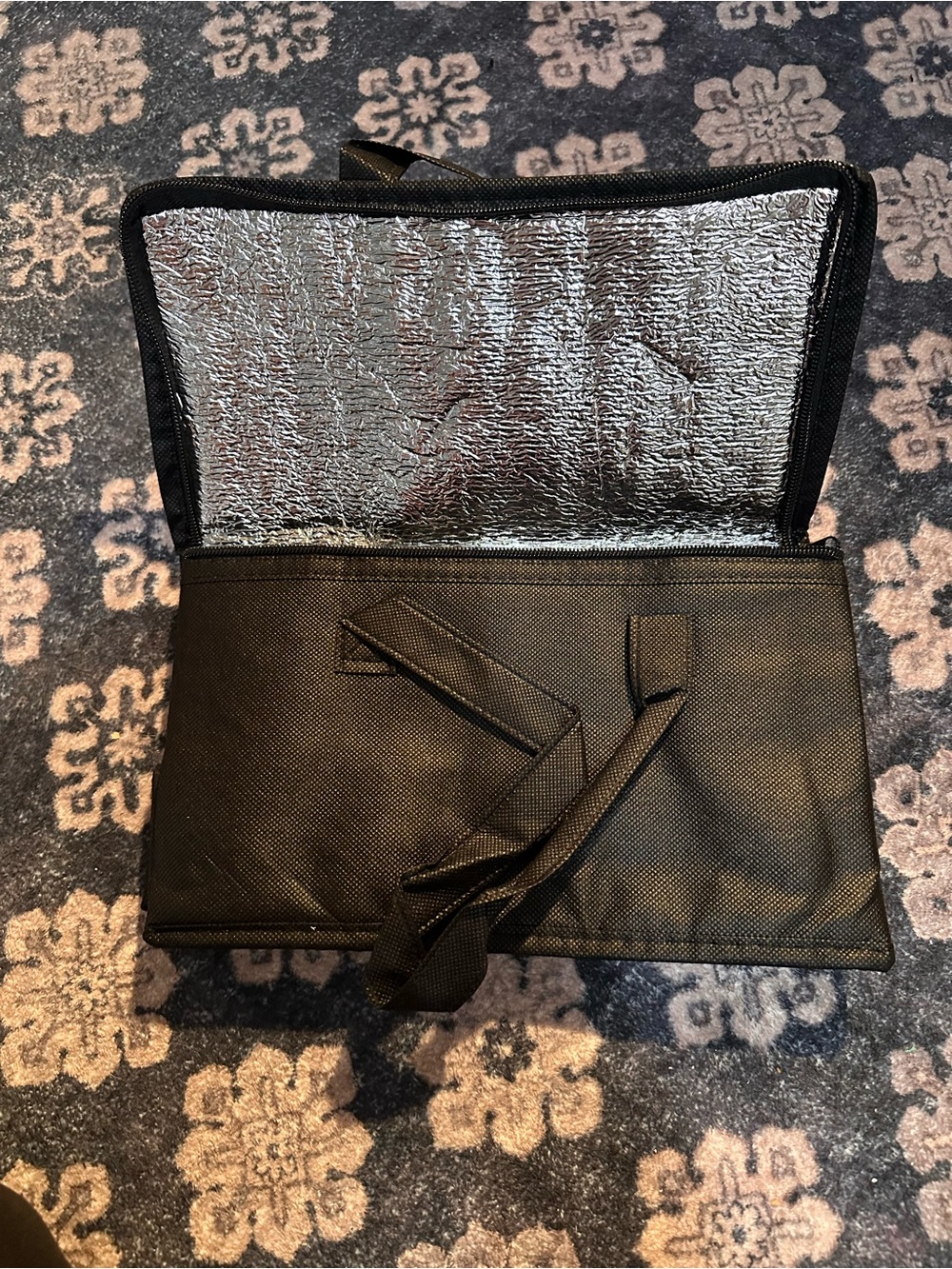 Black Insulated Lunch Tote with Tie Closure
